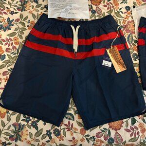 Fair Harbor Anchor Swim Shorts - 8" Inseam Blue Red Stripe